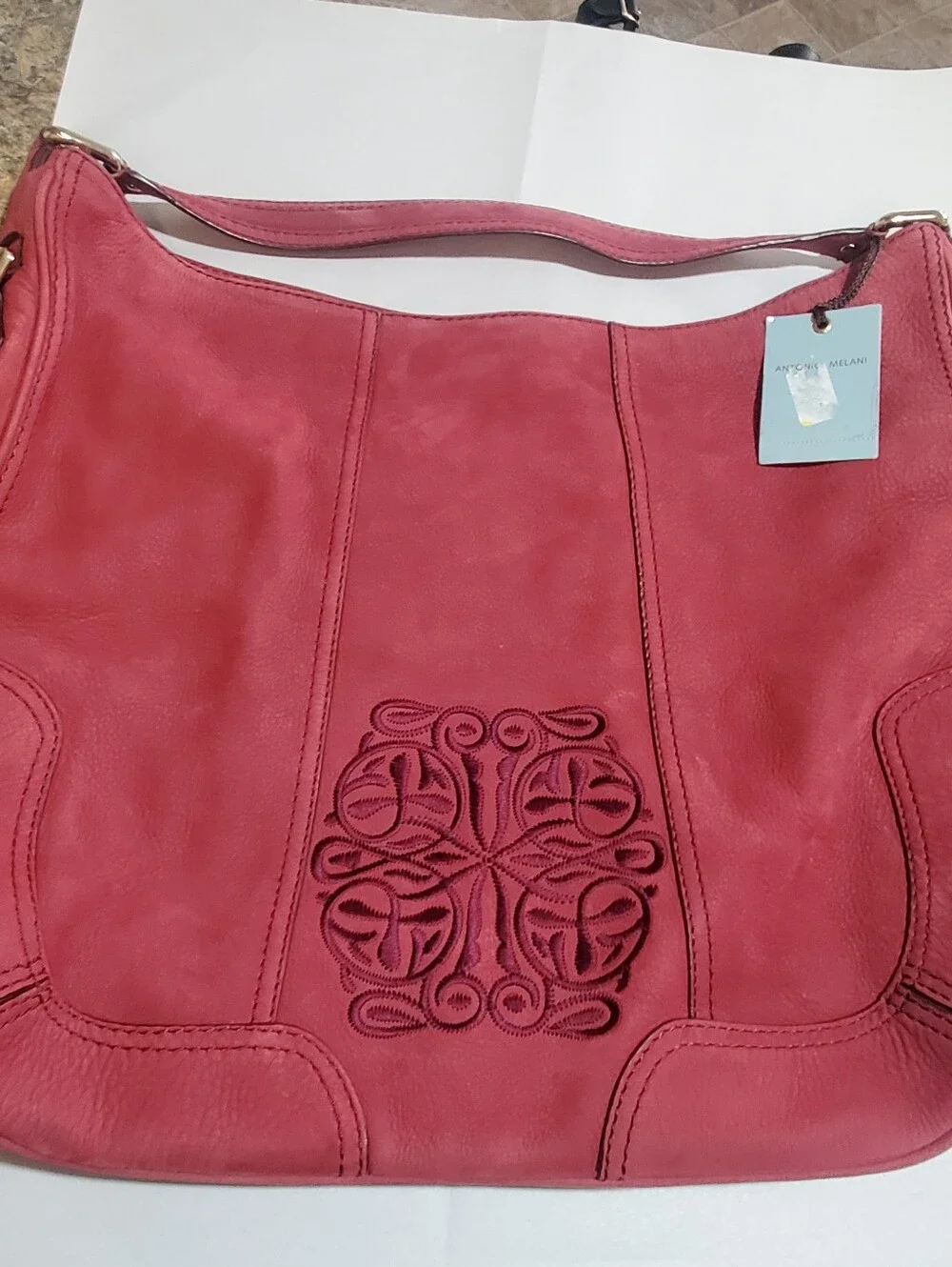 VINTAGE ANTONIA MRLANI NWT HOBO BAG. SUEDE SHOULDER BOHO. EMBROIDERED Red